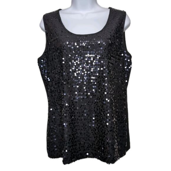 Covington Sequin Front Tank Top Blouse Womens Size L Black Holiday Party Sparkle - Picture 1 of 11